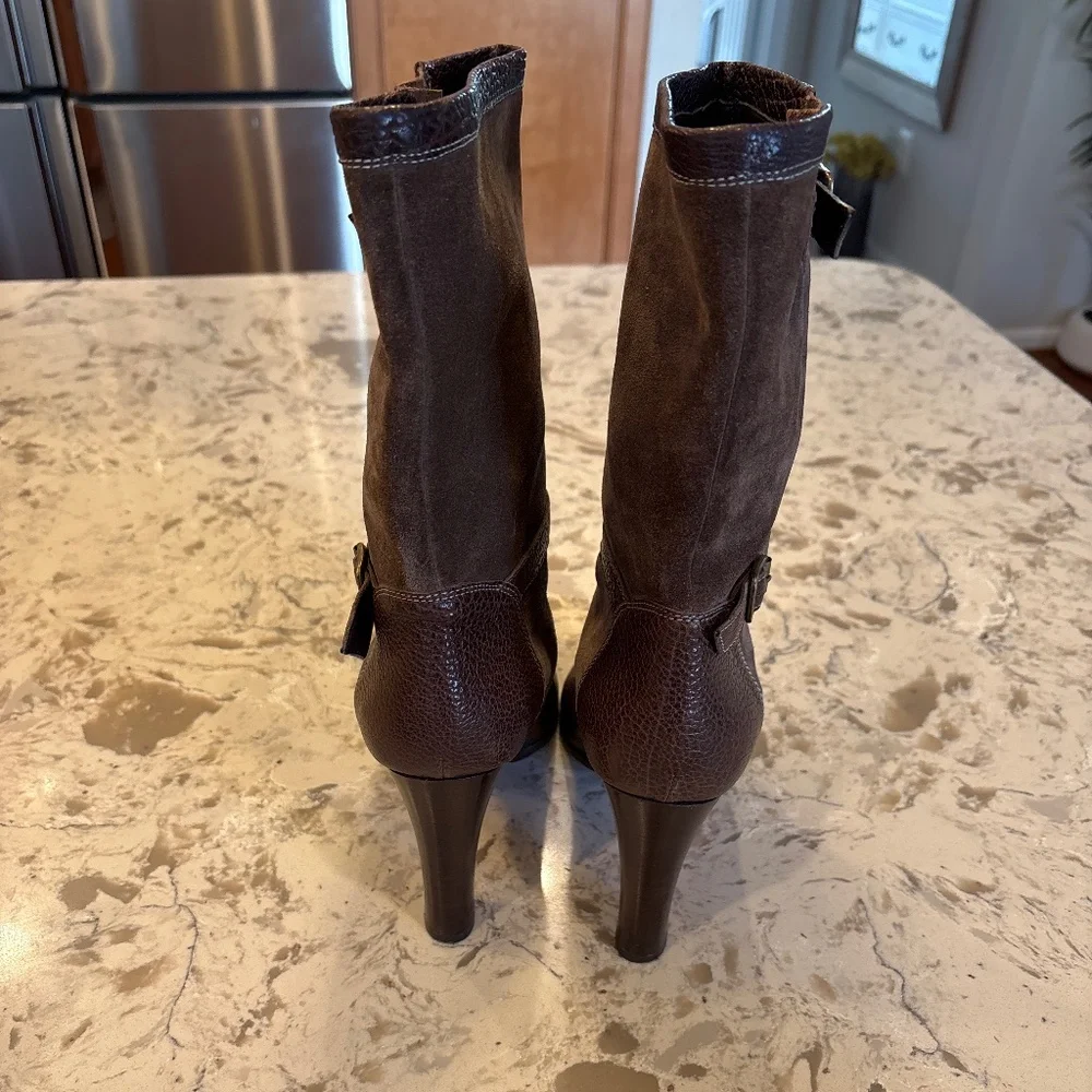 Michael Kors Brown Suede & Leather Mid-Calf Heeled Boots
